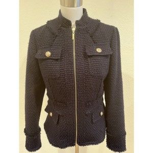 INC International Concepts Navy Blue Wool Blend Fall Jacket, Gold Buttons, M